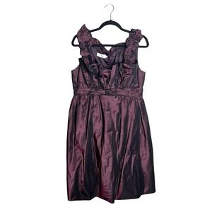 Teri Jon Rickie Freeman Silk Dress Size 14 Wine Short Ruffle‎ Party Cocktail